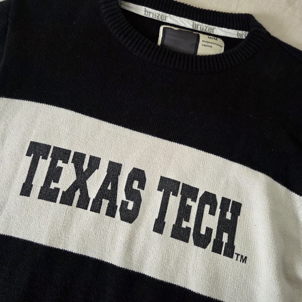 Texas Tech Bruzer Black and White Knit Men's Sweater 100% Cotton Medium - Picture 2 of 9